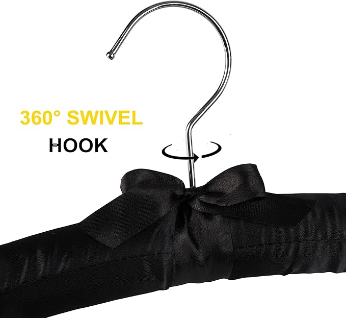 Amber Home 5 Pack Large Black Satin Padded Hangers, 17" Non-Slip Cushioned Hangers for Sweaters, Silk Dress, Wedding Dress, Bridal Gown, Cashmere
