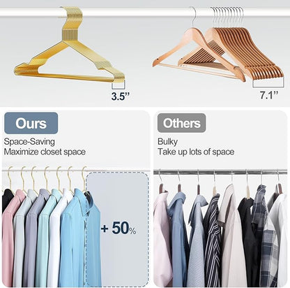 SPECILITE Metal Wire Clothes Hangers Bulk 30 Pack with Notches for Standard Size Coats, Shirts, Suits, Pants, Heavy Duty, Space-Saving, Gold