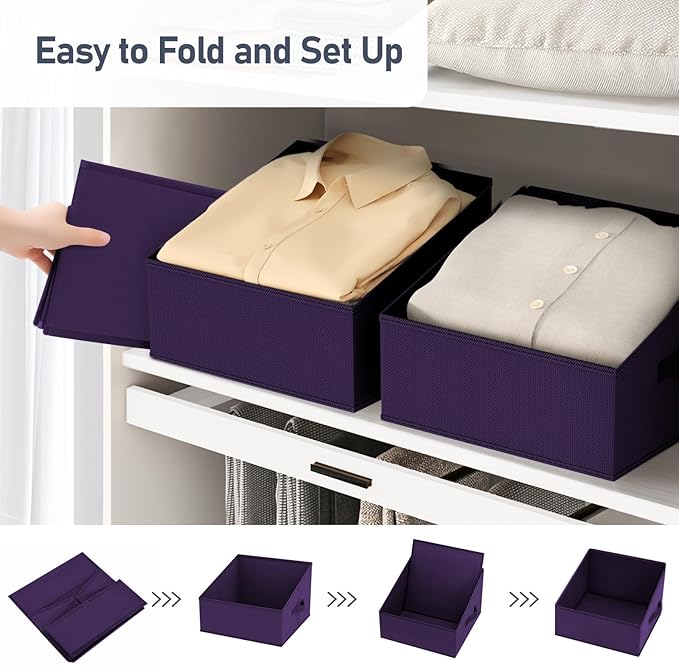 DIMJ Closet Storage Bins 10 Pack - Fabric Storage Baskets for Shelves, Collapsible Clothes Organizer with Handles, Trapezoid Shelf Organization Storage Cubes for Purse, Toys, Books, Towel, Clothes