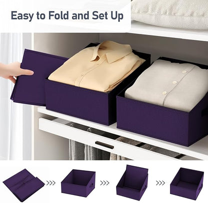 DIMJ Closet Storage Bins 10 Pack - Fabric Storage Baskets for Shelves, Collapsible Clothes Organizer with Handles, Trapezoid Shelf Organization Storage Cubes for Purse, Toys, Books, Towel, Clothes