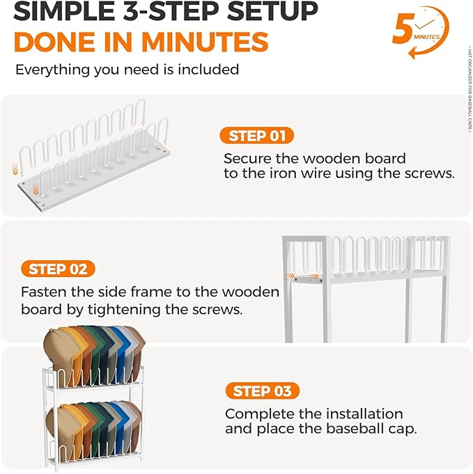 Cinati 2-Tier Hat Organizer for Baseball Caps, 18 Capacity Freestanding Baseball Cap Rack, Metal & Wood Hat Storage for Closet Entryway Bedroom, Black Cap Holder Stand, Gifts for Men Dad
