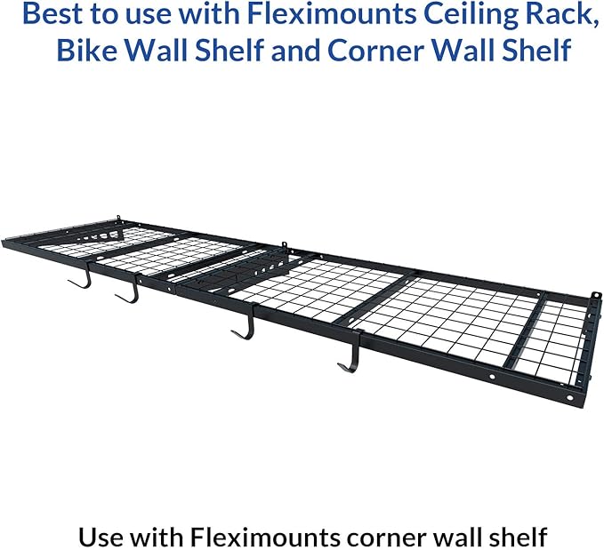 FLEXIMOUNTS 4 Pack Add On Storage Rail Hook Accessory for Ceiling Rack and Wall Shelving, Max Weight Capacity up to 50lbs, Black