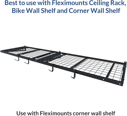 FLEXIMOUNTS 4 Pack Add On Storage Rail Hook Accessory for Ceiling Rack and Wall Shelving, Max Weight Capacity up to 50lbs, Black