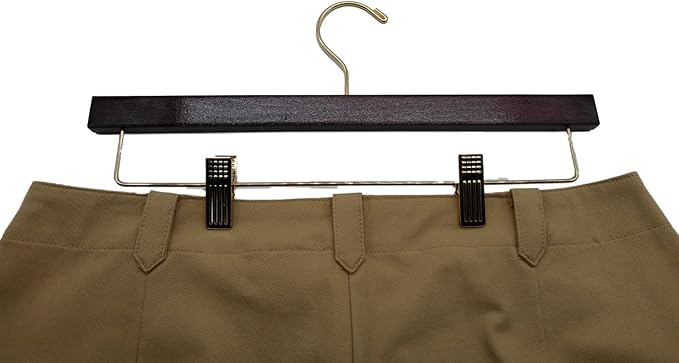 NAHANCO 14” Flat Wooden Skirt/Pant Hanger with Gold Hardware, Walnut (Pack of 100)