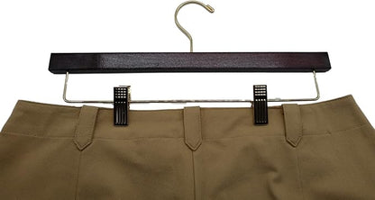 NAHANCO 14” Flat Wooden Skirt/Pant Hanger with Gold Hardware, Walnut (Pack of 100)