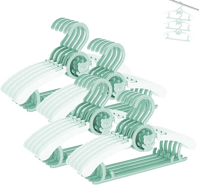 HGYZE Baby Nursery Closet Hangers, Ultra-Thin Non-Slip and Extendable Laundry Infant Pant Hanger for Newborn Clothes -20pcs Green Gifts- Adjustable Children Coat Hanger for Girl Boy Toddler Kids Child