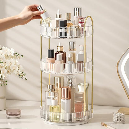 Oifecsie 360° Rotating Makeup Organizer, Large Capacity SkinCare Organizer, 3 Tier Cosmetic Skin Care Perfume Dresser Organizer, Fits Cosmetics, Perfume, Skin Care, Lipstick