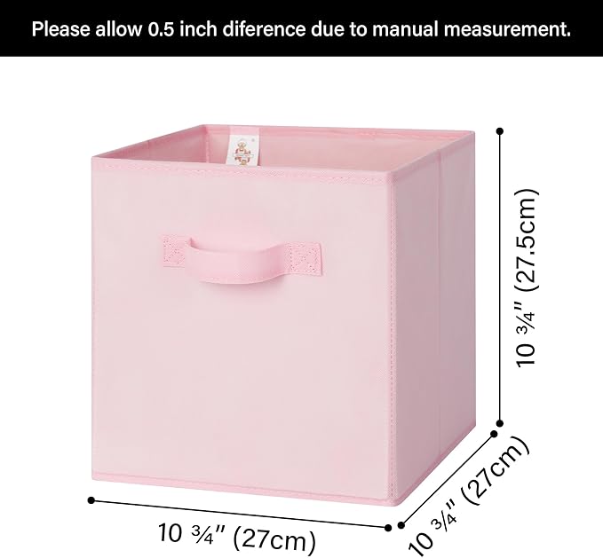 GRANNY SAYS Cube Storage Bins, 11 Inch 6 Pack Storage Cube Organizer, Foladble Fabric Storage Boxes with Handle, Decorative Clothing Storage Baskets for Shelves, Closet, Pink