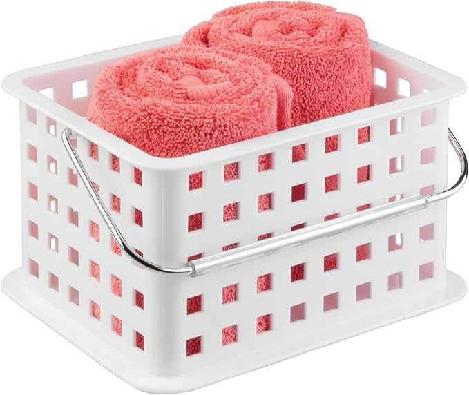iDesign Portable Shower Caddy Basket with Handle for College Dorm or Bathroom - White - Made in USA