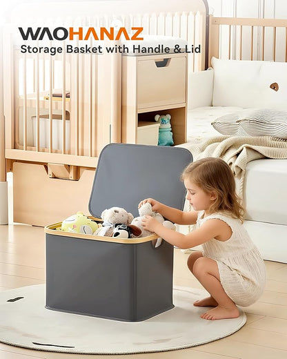 Storage Basket with Lid and Handles, 40L Fabric Bin for Shelf, Closet, Toy Organization, Collapsible Storage Organizer for Home, Grey