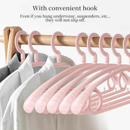 Plastic Clothes Hanger, Extra Thick Plastic Wide Shoulder Adult 360 Degrees Rotate Slip Resistant Standard Clothing Hanger Ideal for Everyday Use Pink 10 Pack