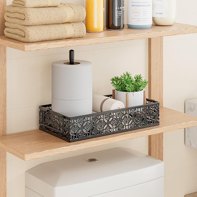 Toilet Tank Topper Paper Basket - Basket Decor Box with Magnetic Paper Towel Holder for Restroom Bathroom (Black)