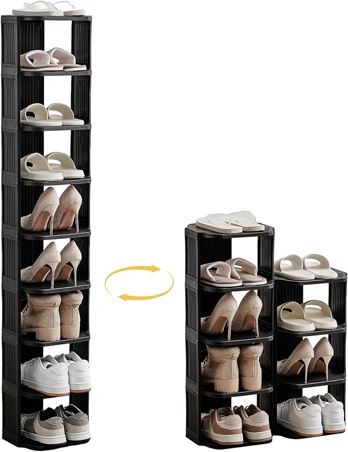 UFORU Vertical Shoe Rack, 9-Tier Plastic Stackable Storage Shelf for Small Closets and Narrow Spaces, Compact Free Standing Shoe Racks for Entryway Bedroom Dormitory