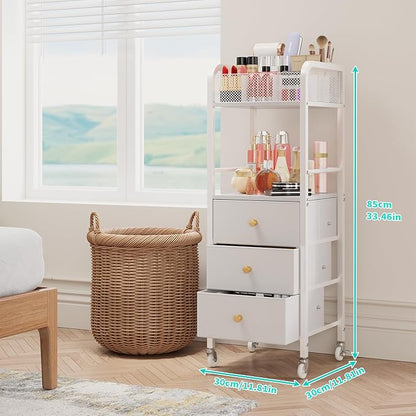 HapiRm Rolling Makeup Cart Organizer - Floor Skincare Make Up Storage with 3 Non-woven Fabric Drawers, Vanity Organizer Cosmetic Display Cases Holder for Skin Care Perfume Nail Polish Brush Hair Tool