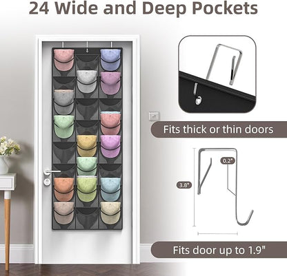 Hat Organizer Racks for Baseball Caps, 24 Deeper Pockets Baseball Hat Rack, Cap Rack, Hat Rack for Door with 3 Hooks