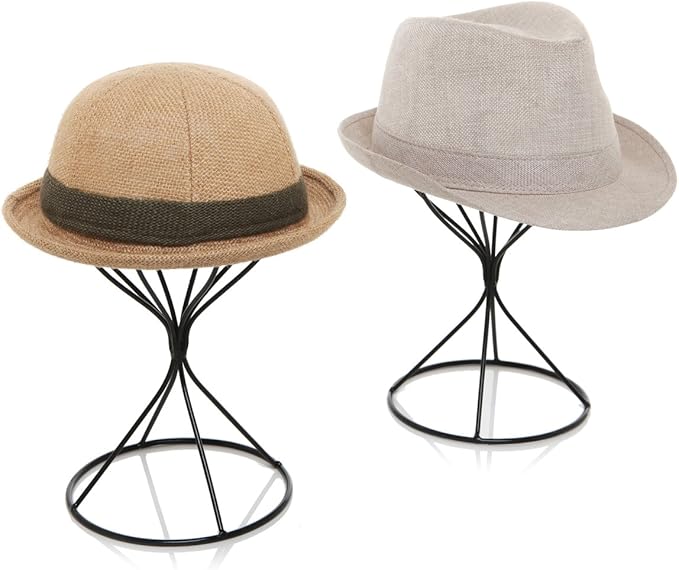 MyGift 2 Pcs Hat Holder Stand, Baseball Cap Organizer Storage, Wig Fedora Display Rack, Black Metal Wire