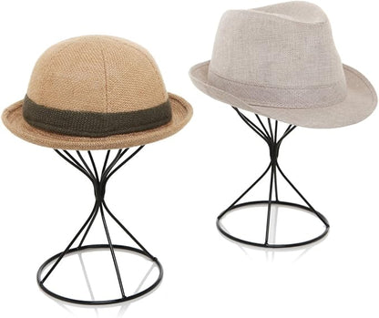 MyGift 2 Pcs Hat Holder Stand, Baseball Cap Organizer Storage, Wig Fedora Display Rack, Black Metal Wire