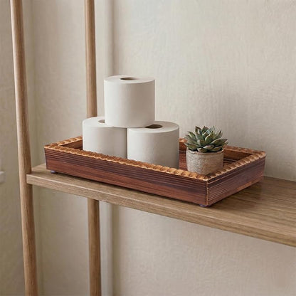 Bathroom Counter Organizer Tray, Wooden Countertop Vanity Trays with Beaded Edge, Farmhouse Decorative Tray Stand for Toilet Tank Candle Sink Kitchen Coffee Bar