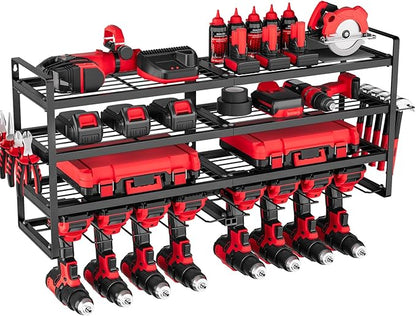 VEVOR Power Tool Organizer Wall Mount, 4-Layer Storage Rack with 8 Drill Holders, Tools Holder and Storage Rack with Screwdriver Holder, Garage Tool Organizer for Garage, Workbench, and Workshop