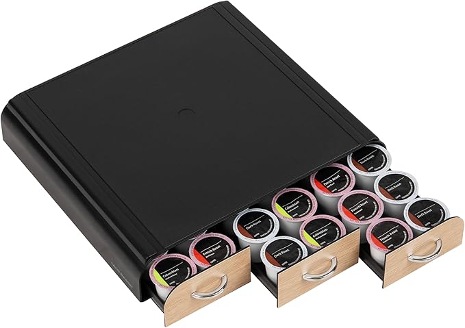 Mind Reader Single Serve Coffee Pod Organizer with 3 Drawers, 36 Pod Capacity, Countertop, 13.5"L x 12.25"W x 2.5"H, Brown