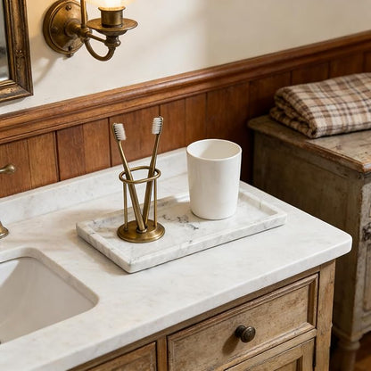 Marble Tray, Stone Bathroom Tray for countertop, Small White Marble Vanity Tray for Perfume, Skincare & Bathroom Accessories
