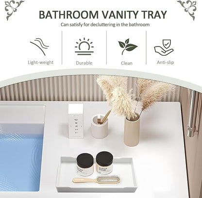 Jiozermi 8.03" Countertop and Bathroom Vanity Tray, Plastic Vanity Sink Tray Rectangle Soap Tray Kitchen Sink Tray Bathroom Tray for Lotion Bottles Perfume Jewelry Candle Key Ring(White)