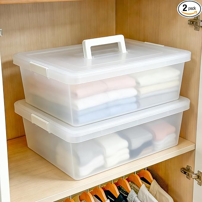 15 Quart Stackable Plastic Storage Bins with Lids and Handle - Durable Organizing Containers for Shelves, Craft Supplies, Snacks, Home andOffice Cube Storage Boxes (HANDLE-2L)