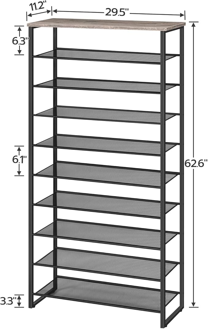 HOOBRO 10-Tier Shoe Rack for Entryway, 29.5" L Shoe Storage Organizer, Large Capacity Shoe Shelf for Closet, Front Door Entrance, Hallway, Holds 36-40 Pairs of Shoes, Greige and Black BG107XJ01