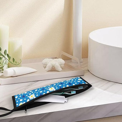 COEQINE Blue Floral Travel Silverware Case Cutlery Pouch Metal Straws Case Lightweight Portable Leafproof Flatware Organizer Case With Handles Camping Work Carry Utensil Bag