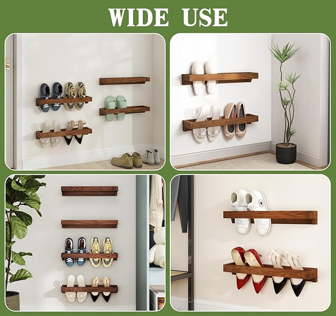 Nisorpa Set of 4 Rustic Burnt Wood Hanging Shoes Storage Organizer Racks, 20 Inches Wall Mounted Space Saving Footwear Holder for Closet, Mudroom, Entryway Narrow Spaces Shoes Storage