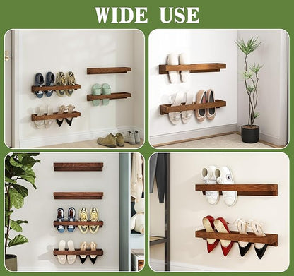 Nisorpa Set of 4 Rustic Burnt Wood Hanging Shoes Storage Organizer Racks, 20 Inches Wall Mounted Space Saving Footwear Holder for Closet, Mudroom, Entryway Narrow Spaces Shoes Storage