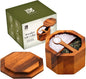 ARANYA Wooden Pepper and Salt Cellar with Lid and Spoon Set Keeper Two Compartments Spice Seasoning Wood 7oz. Container for Countertop Kitchen Storage Sea Salt Box Holder with Anti-Slip Feet Slip