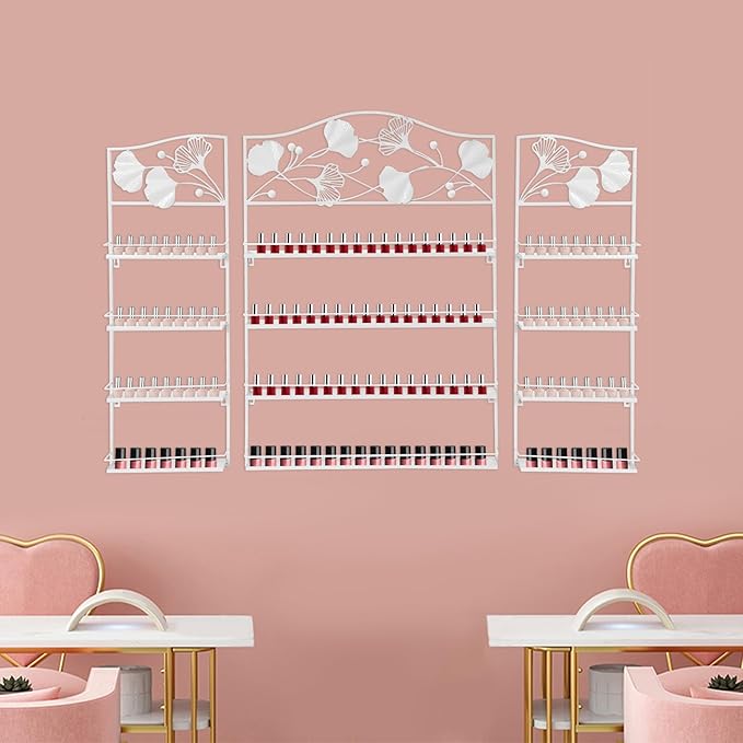 4 Tier Wall-Mounted Nail Polish Storage Racks 3PCS Metal Nail Polish Organizer Shelf for Wall Cosmetic Display Cases Perfume Lipstick Display Stand for Home Spa Nail Salon