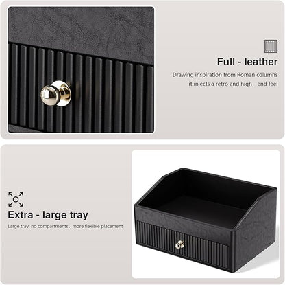 LADSTAG Vanity Organizer,Leather Skin Organizers with 1 Drawer&Tray,Large Capacity Black Vanity Organizers and Storage for Lipstick,Bedroom,Bathroom,Mothers Day Gifts,Gift for Women