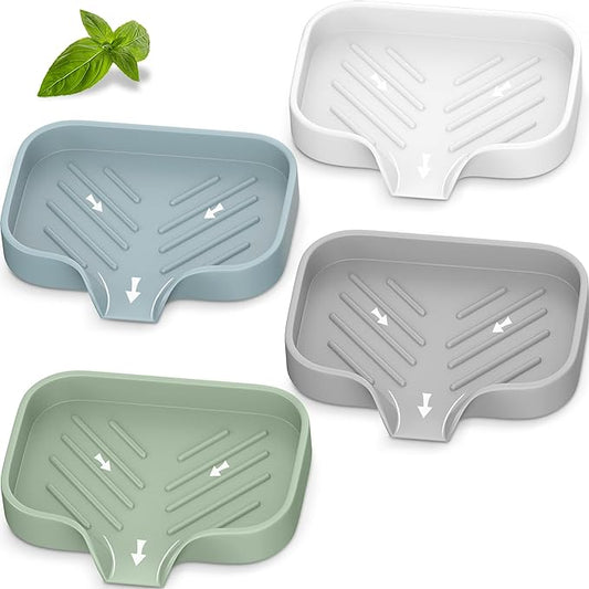Great Silicone Soap Dish - 4 Pcs Thickened Self-Draining Soap Tray for Shower & Bathtub-Great High-Purity Silicone Soap Dish