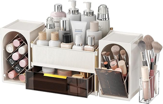 INVSSENE Stackable Makeup Organizer Countertop, Storage Perfume Skincare Cosmetic Lipstick Face Mask Makeup Brush Palettes, Ideal for Vanity Bathroom Counter