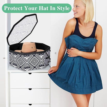 Large Hat organizer for Travel and Storage - Portable Cowboy Cap Organizer Case with Handles, Hat Box for Women Storage and Large Cap Bag for Men Carry (White)