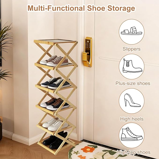 Simcat Shoe Rack for Closet Bamboo Shoe Storage Freestanding Shoe Storage Shelf for Closet, Entryway, Front Door Entrance (5 Layers, Original Color)
