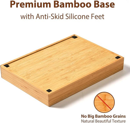 Umilife Bamboo Kitchen Drawer Organizer, 9 Inch Silverware Utensils Tray Holder for Small Drawer, Wood Caddy for Flatware Cutlery Knives