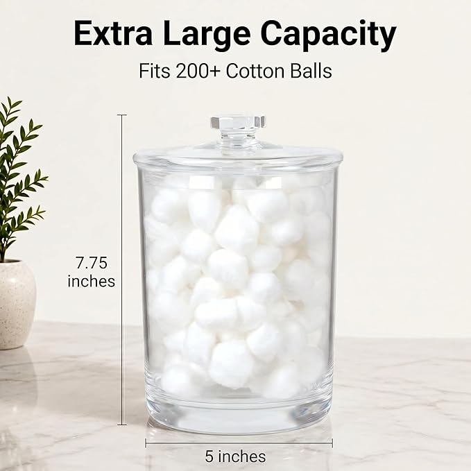 ForPro Clear Acrylic Apothecary Jar with Lid, 60 Oz Shatterproof Bathroom Vanity Organizer, Cotton Ball Holder, Qtip Storage Container Canister for Kitchen, Laundry, Office Decor, 7.75" x 5"