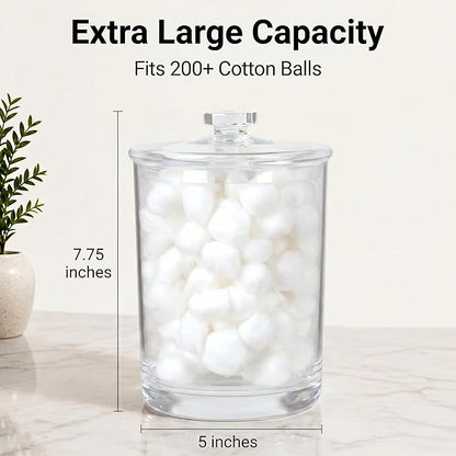 ForPro Clear Acrylic Apothecary Jar with Lid, 60 Oz Shatterproof Bathroom Vanity Organizer, Cotton Ball Holder, Qtip Storage Container Canister for Kitchen, Laundry, Office Decor, 7.75" x 5"