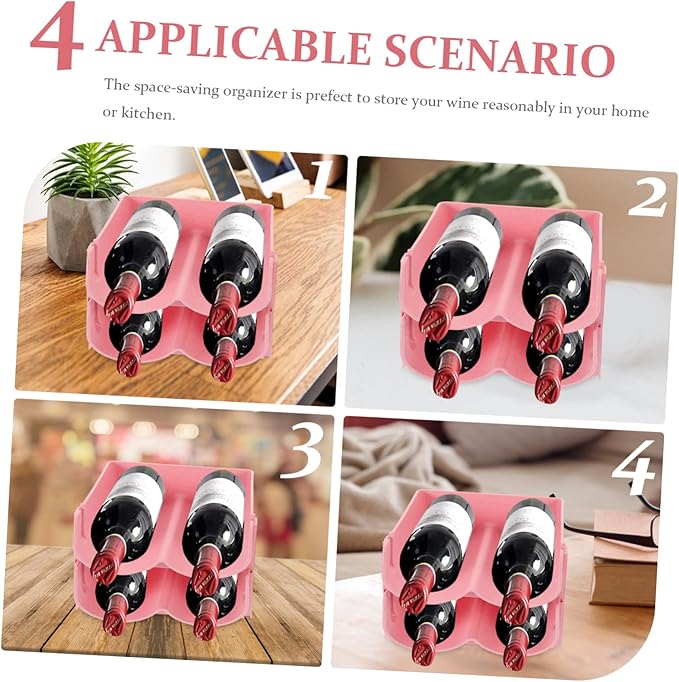 4pcs Stackable Wine and Soda Can Organizer Rack for Pantry Drawer Storage Holder Space-Saving Design for Kitchen and Cabinet Pink