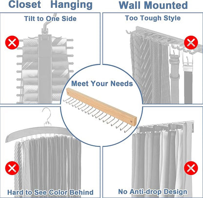 Belt and Tie Organizer for Closet, Tie and Belt Rack Wall Mounted with 20 Storage Hooks, Non Slip 180 Degree Rotating Tie Holder Belt Hanger for Closet / Wall Mount