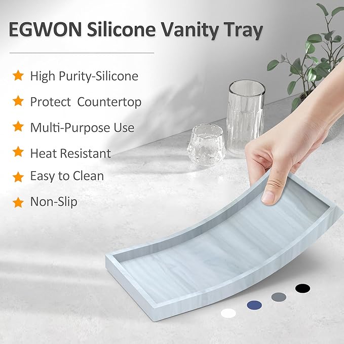 Bathroom Vanity Tray,Thick Original Silicone Soap Dispenser Tray,EGWON Shatterproof Toilet Tank Tray Vanity Tray for Dresser Tops,Bathroom for Perfume,Soap Bottle