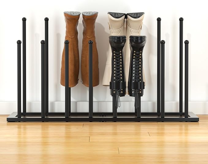 Urban Deco Free Standing Shoe Racks, Boot Organizer for Tall Boots, Black Metal Boot Rack Fit for 8 Pairs, Shoe Organizer for Dorm Room, Closet, Entryway (Black-8pairs)