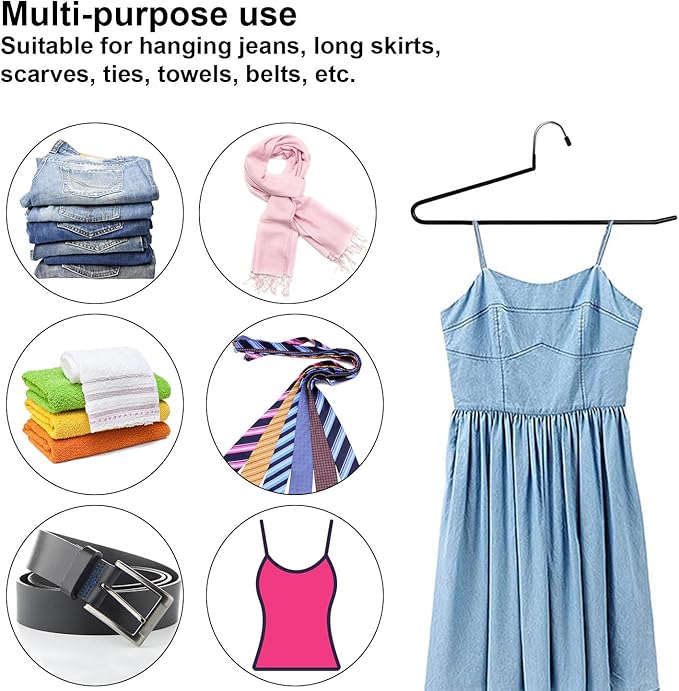 devesanter Pants Hanger, 30 Pack Space Saving Open-Ended Metal Pants Hanger, Non Slip Trousers Slack Hangers Organizers for Pants Jeans Slacks Scarf Trousers Ties，Black