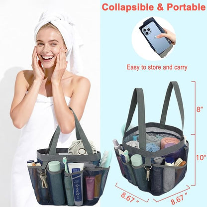Fammart Mesh Shower Caddy Portable for College Dorm Room Essentials, Odorless Polyester Large Shower Tote Bag with Dual Handles, 8-Pocket Quick-Dry Toiletry Organizer for Travel, Beach, Camping, Gym