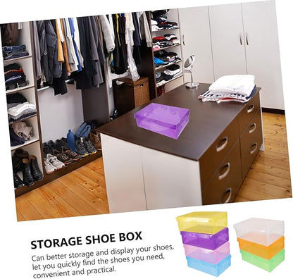 7Pcs Stackable Plastic Shoe Storage Boxes with Flip Covers Transparent Colored Organizer for Men Women Space-saving Sneaker Containers for Closet and Under Bed