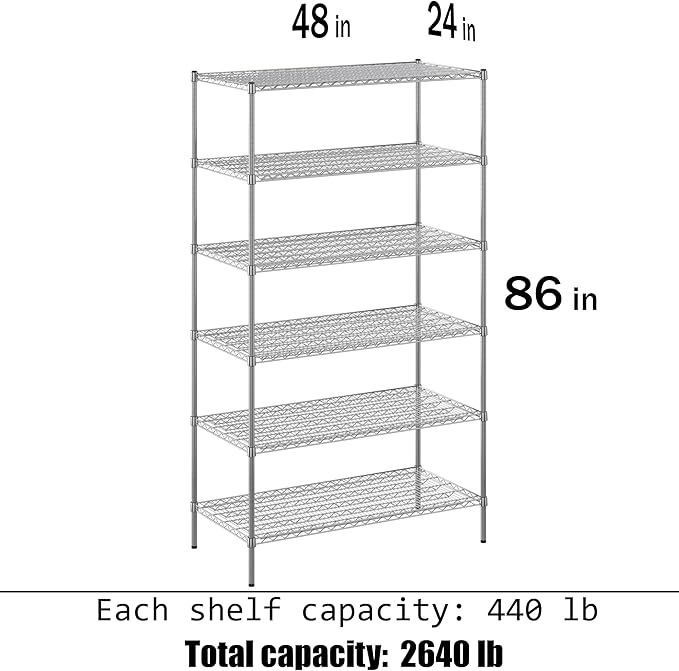 24" Deep x 48" Wide x 86" Height Wire Shelving Kit | 6-Tier | NSF Commercial Storage Rack Unit