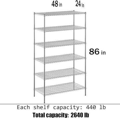 24" Deep x 48" Wide x 86" Height Wire Shelving Kit | 6-Tier | NSF Commercial Storage Rack Unit